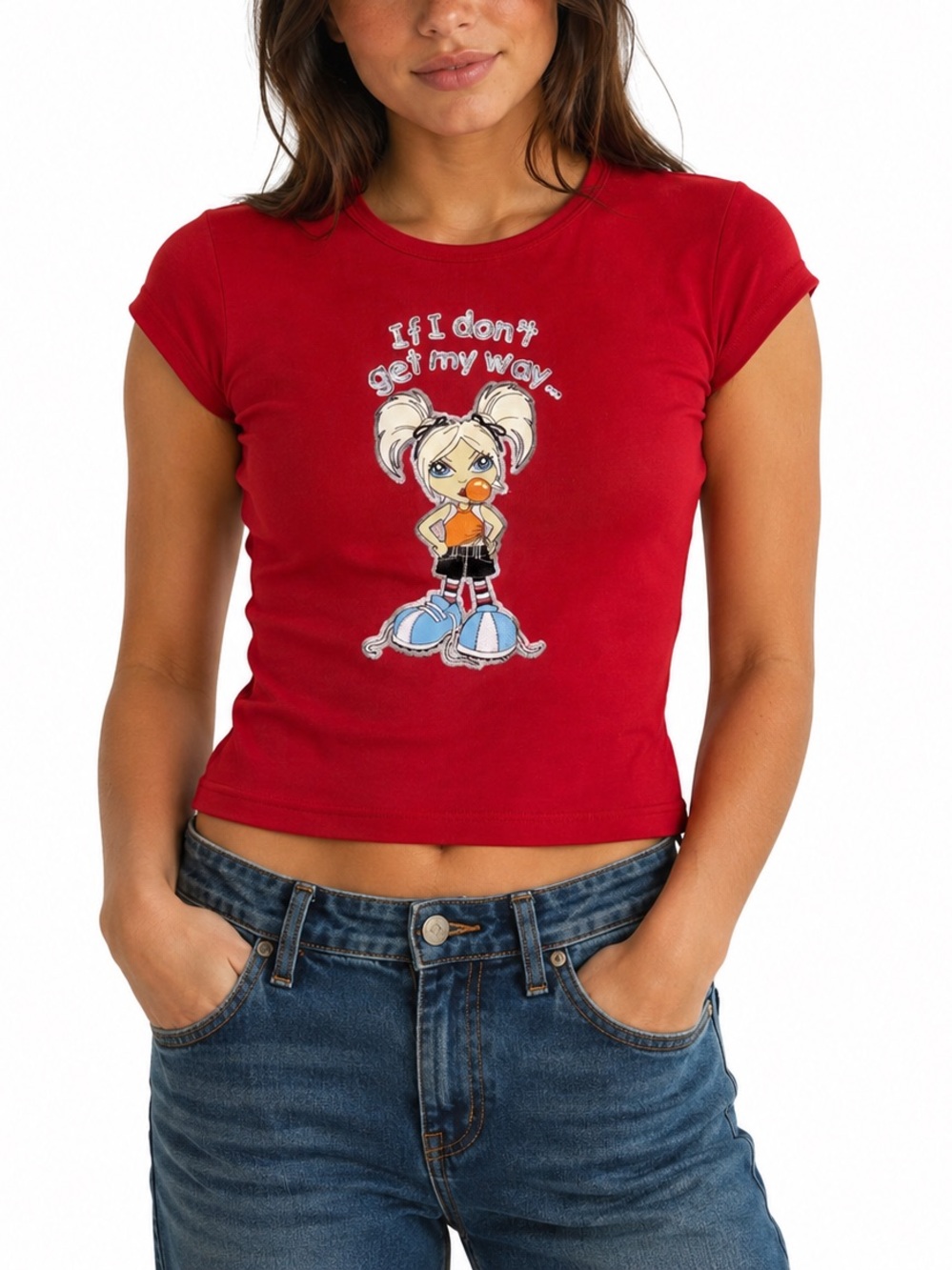 Girls' Red Graphic Crop Top with Attitude - Kids' Tee